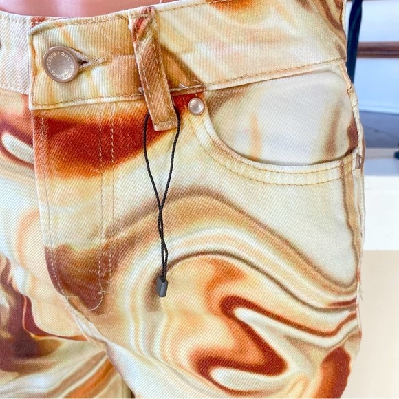 NWT ZARA Mid Rise Straight Leg Brown Swirl Jeans, size 0 - Picture 9 of 13